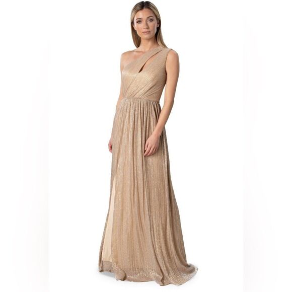 Dress The Population NWT Kienna Shimmer Gown in Pale Gold Small - Picture 2 of 9